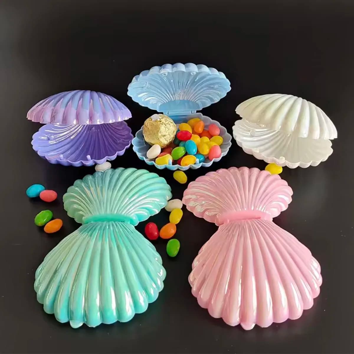 5pcs Shell Candy Gift Box Plastic Snack Cookie Jewelry Storage Box Kids Mermaid Birthday Party Favors Decor Wedding Supplies ran