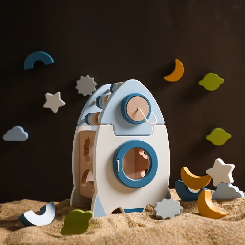 Blocchi giocattolo in legno Montessori Rockets Puzzle in legno sviluppa il giocattolo educativo per l'apprendimento della coordinazione occhio-mano per bambini per il gioco del bambino