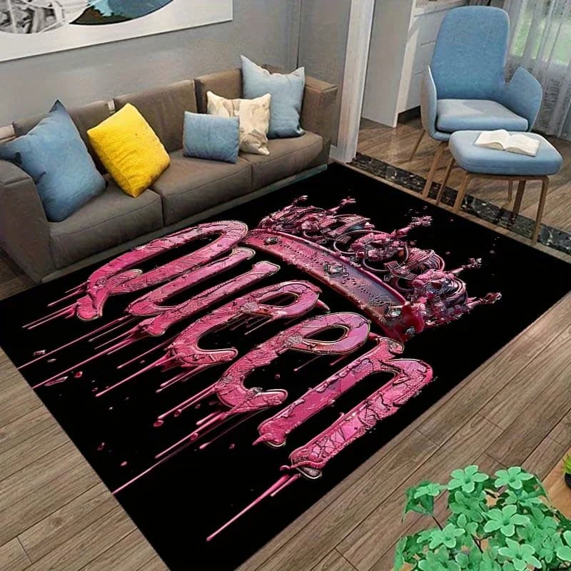 Tappetino antiscivolo con stampa Queen Fashion, tappeto in poliestere con design a corona rosa per camera da letto, soggiorno, dormitorio, balcone, regalo per le vacanze