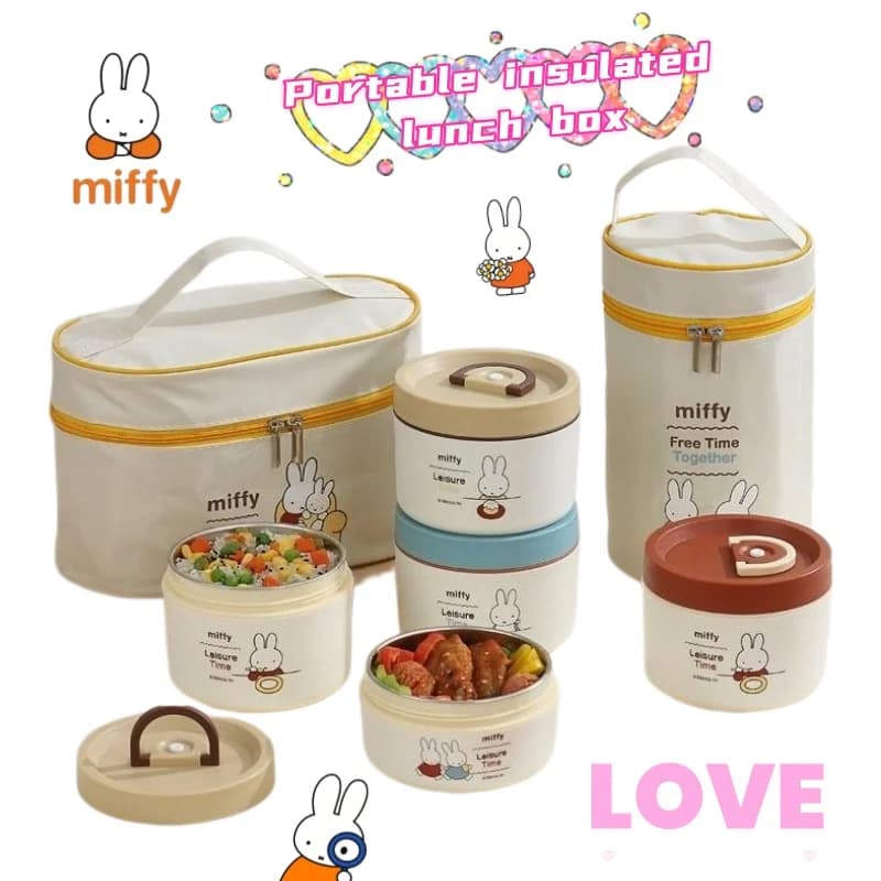 Set di Contenitori per Zuppa Miffy Creativi, Semplici, Portatili, Durevoli, Isolati, in Acciaio Inox, Rotondi, Sigillati, con Coperchio