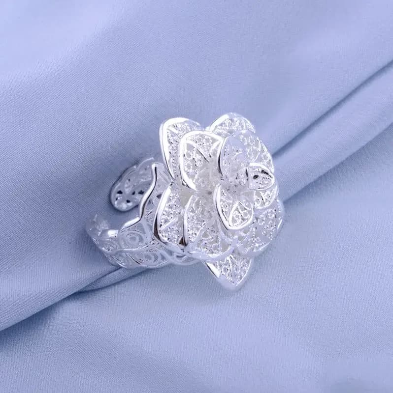 Anello in argento sterling 925 con fiore piuttosto grande in oro 18 carati caldo per le donne, festa di moda, matrimonio, gioielleria raffinata, marche popolari, regalo di festa