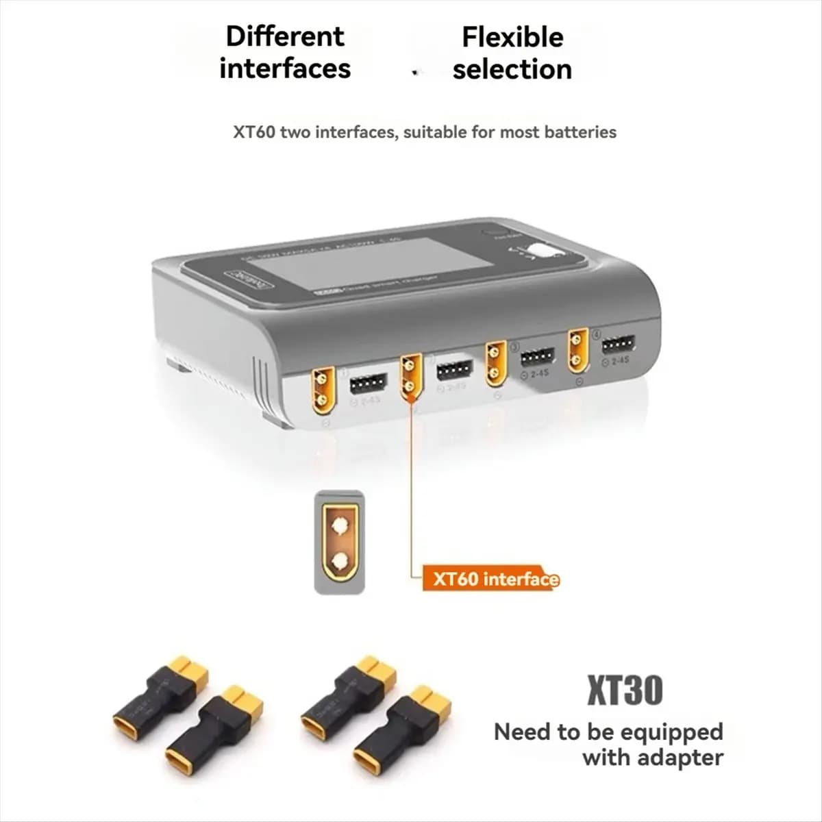 AC※▼●744- Q4AC 4x50w 4 Ports with XT30 Adapters AC DC Smart Charger IPS Clear Wide Angle Display for Lipo Battery EU Plug
