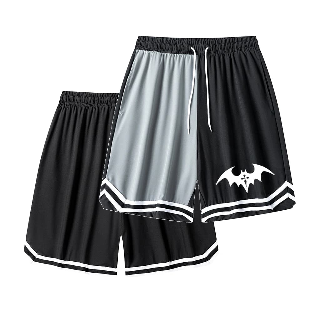 Men's Breathable Basketball Shorts Elastic Waist Sports Shorts with Quick Drying Drawstring Casual Fitness Training Shorts with Bat Printing