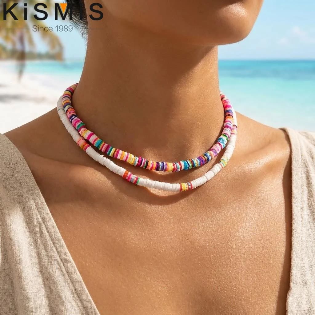 Collana girocollo con perline in argilla stile Boho, gioielli in polimero arcobaleno, 5 opzioni di colore, accessori moda