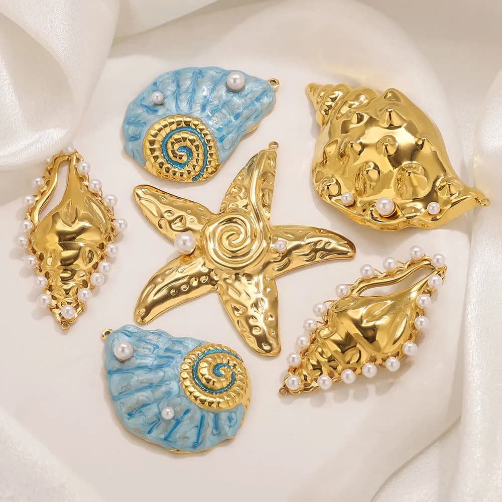 1 pz grande conchiglia stella marina conchiglia smalto perla imitazione ciondoli dorati materiali per la creazione di gioielli per accessori orecchini donna fai da te