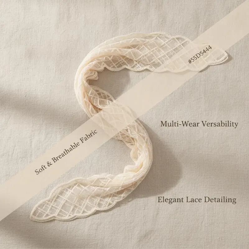 Embroidered Lace Hair Scarf Easy to Carry Soft Sheer Texture Delicate Pattern for Outdoor Camping Hair Styling Wear