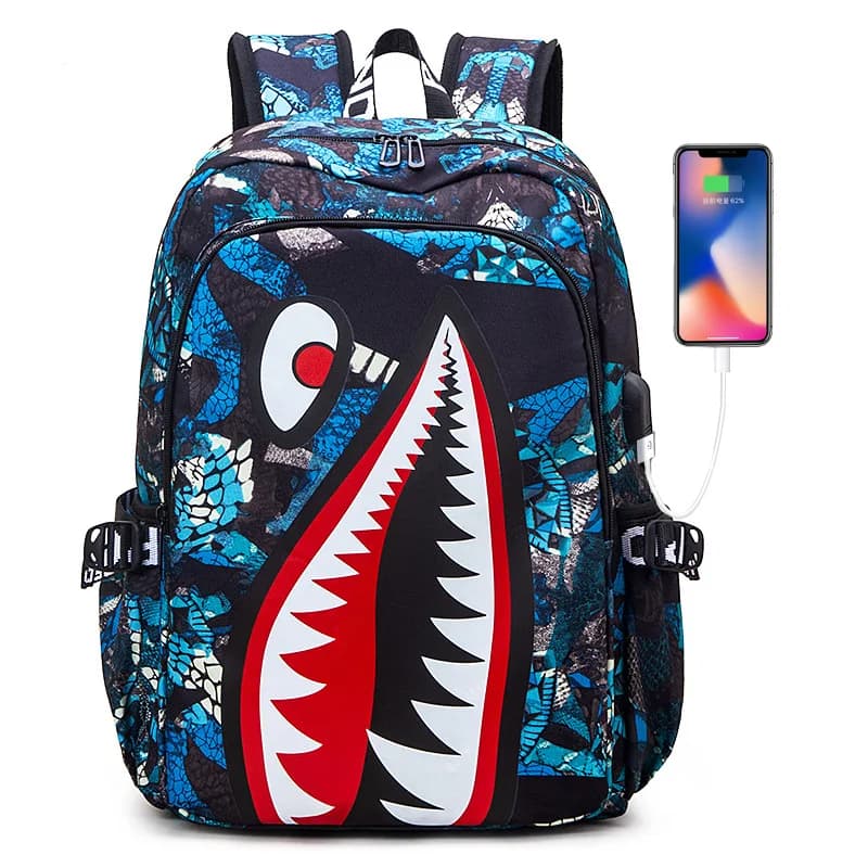 Zaino Zaino per libri elementare Zaino da viaggio Cartoon Shark Stampa Zaino per studenti della scuola primaria Mochila Infantil