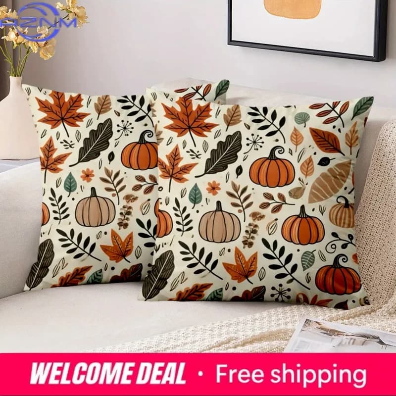 1 pezzo di cuscini decorativi con motivo foglie autunnali e zucca, federa in poliestere, cuscino decorativo per divano, cuscino per testiera