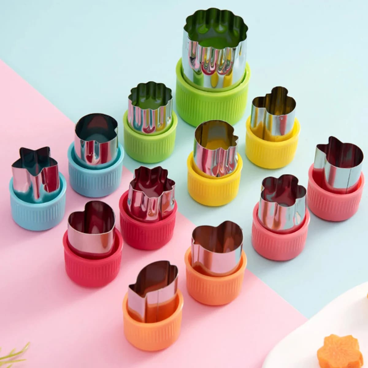 Colorful Cutters Set, 12 Stainless Steel Pieces, Cooking, Decorating and Prepare Snacks