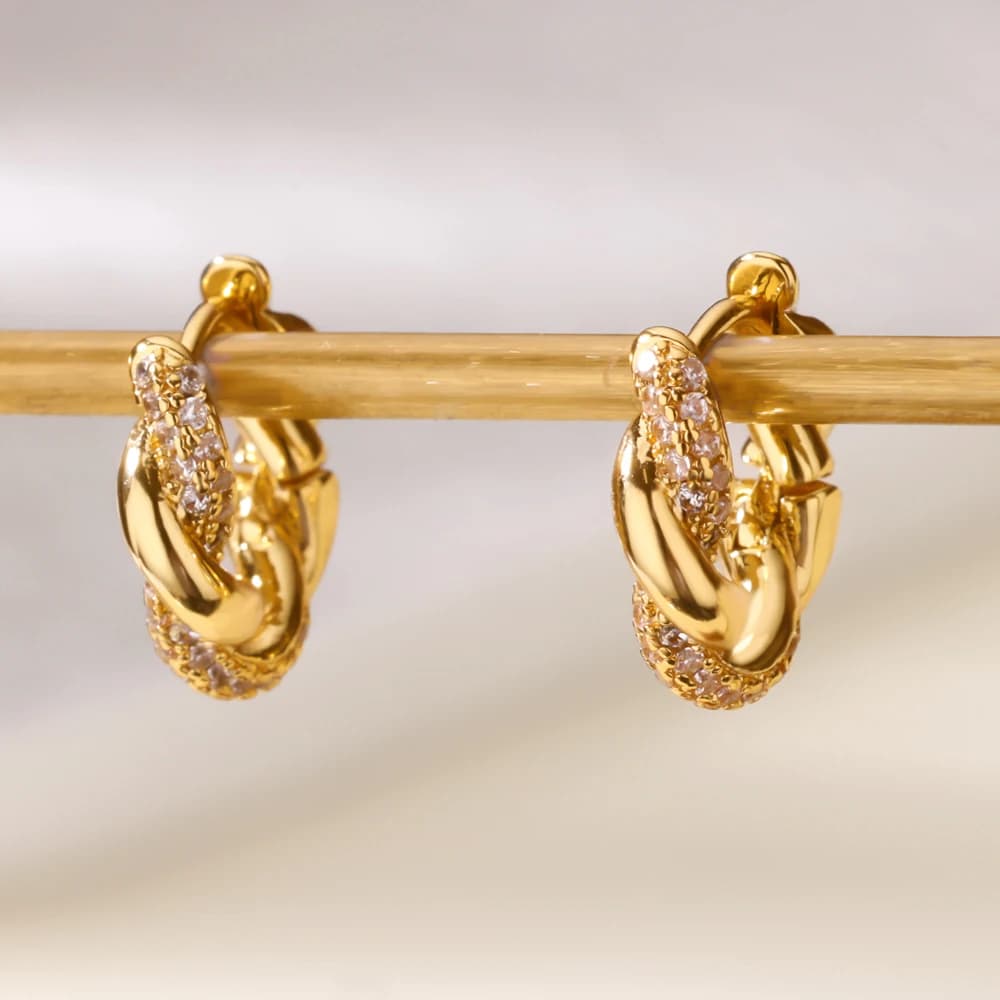 Cubic Zirconia Twisted Earrings for Women Gold Color Stainless Steel Earrings Trend 2025 New Waterproof Party Piercing Jewelry