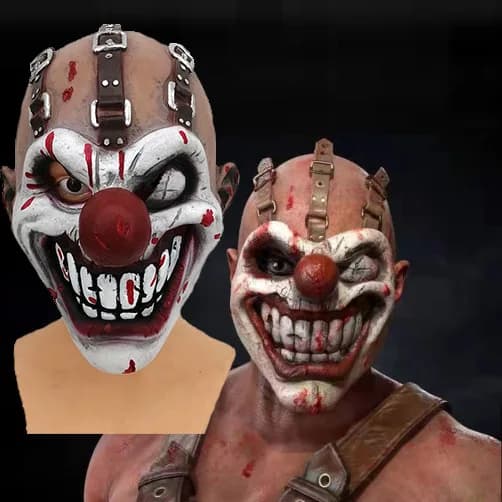 Cosplay One-eyed Joker Killer Copricapo Pagliaccio spaventoso Naso rosso Divertente Maschera di Halloween Horror Copricapo integrale Carnevale Festa Prop