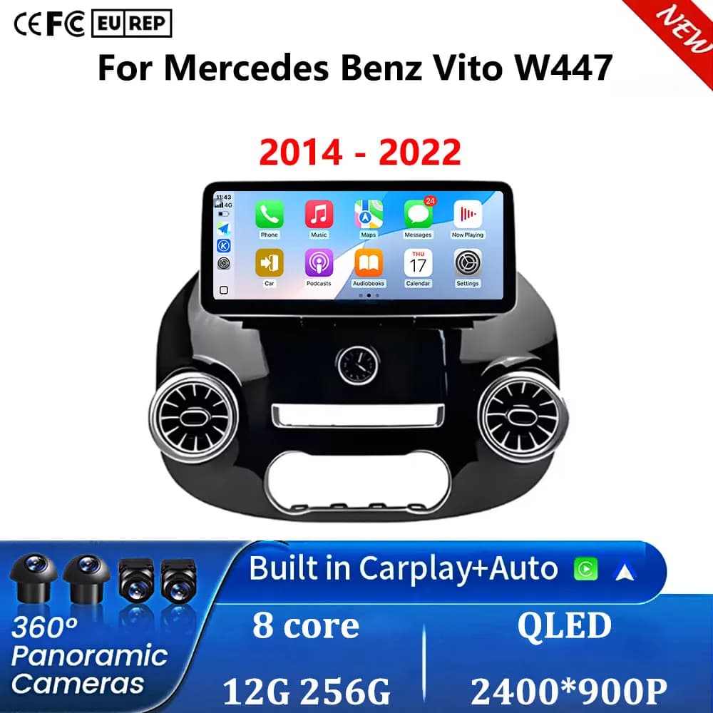 Autoradio Android 16 da 12,3 pollici per Benz Vito W447 2014-2022, ricevitore stereo con GPS, navigazione, DSP, video, Carplay, senza lettore DVD 2DIN