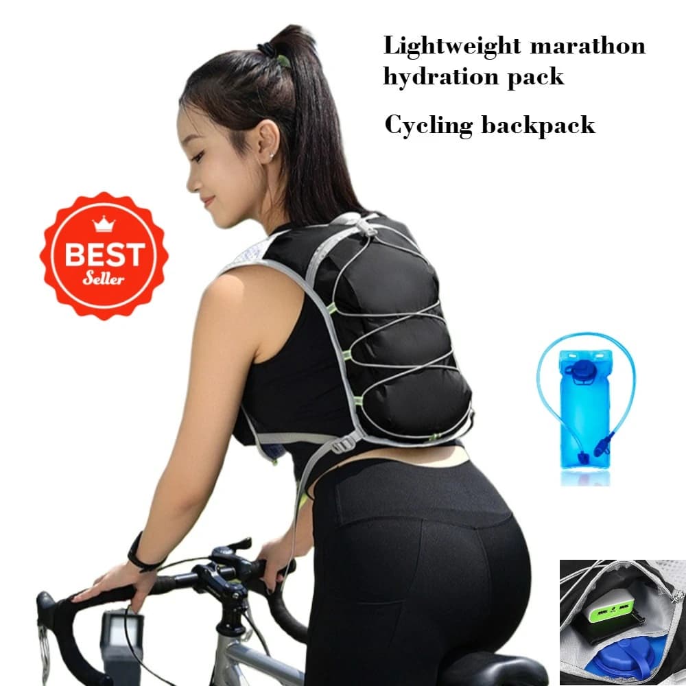 Light unisex water backpack for marathon with water bag, suitable for running, outdoor excursions, travel, cycling.