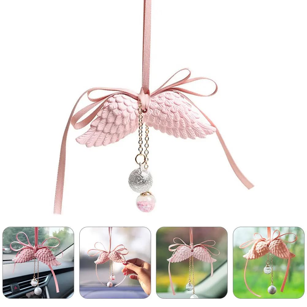 Angel Wing Car Rearview Mirror Pendant Air Freshener Perfume Vanilla Scent Car Interior Decoration Hanging Ornament Auto