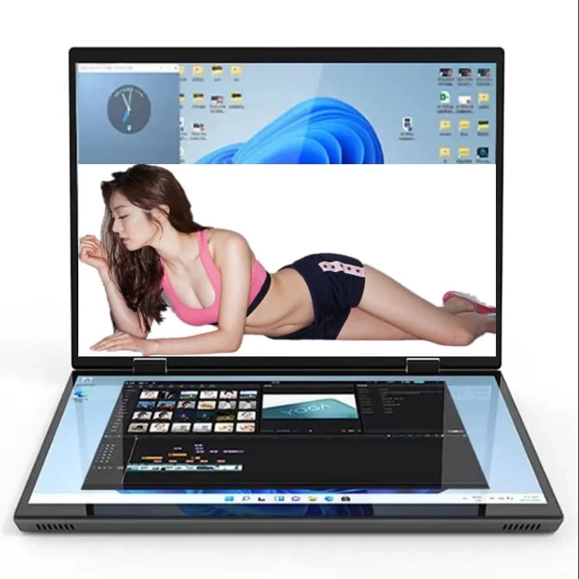 Laptop Intel N150 N100 con Doppio Schermo 14"+14" 2K Touch Screen, 32GB, Rotazione a 360 Gradi, Scocca in Metallo, Computer Portatile 2 in 1