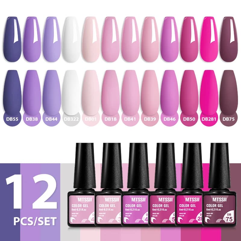 MTSSII 12Pcs/Set Sparkly Pink Red Taro Purple Gel Nail Polish Nail Art LED UV Gel Varnish For Nails Manicure Kit Nail Supplies