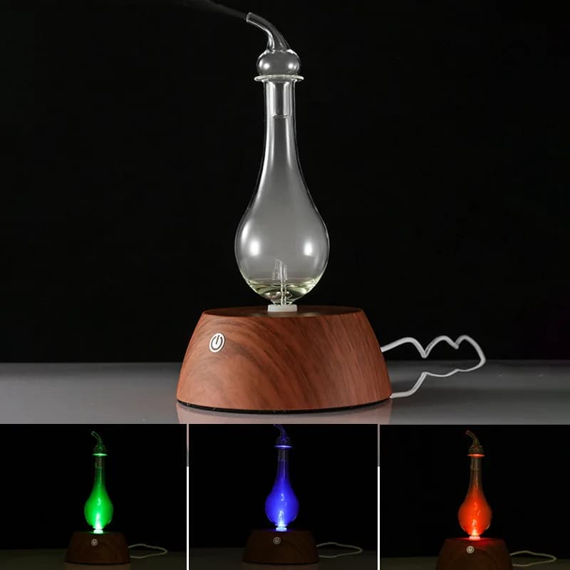 50ML Waterless Essential Oil Pure Diffuser Mini Nebulizer Aromatherapy Wood Glass Household Aroma Diffusers Colorful Night Light