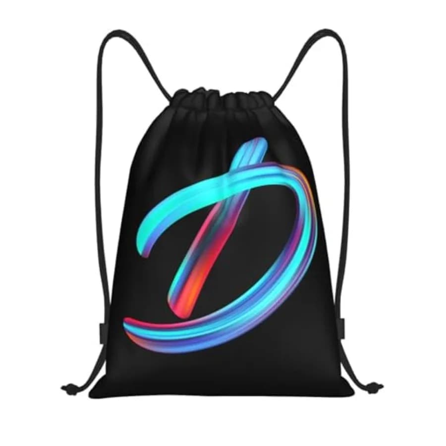 Drawstring Bags Initial Drawstring Backpack Sackpack Black Draw String Cinch Bags for Sports, Gym, Travel, Swimming, Beach, Cam