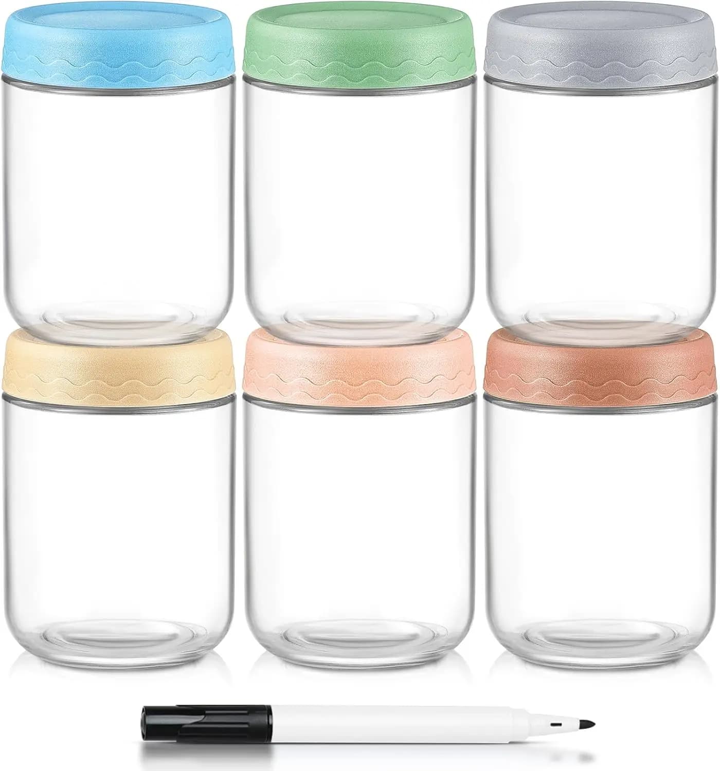 Contenitori per Overnight Oats da 16 Oz con Coperchi - Set da 6 Barattoli in Vetro per Conservazione, Contenitori Ermetici per Preparazione Pasti, per Insalata, Chia, Yogurt, Snack