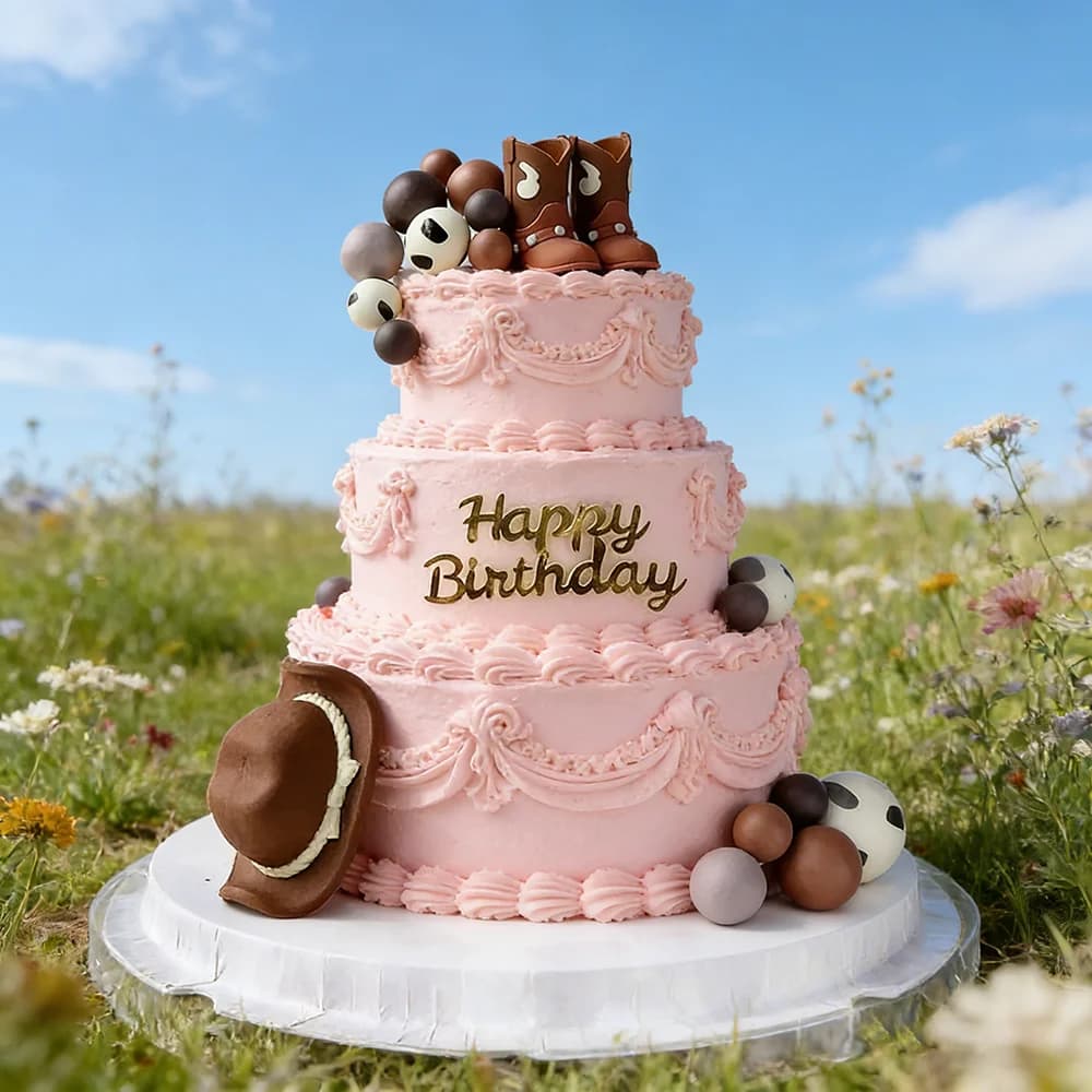 Cowboy Western Theme Cake Decoration, Brown Cowboy Hat, Birthday Party Boots and Baby Shower Balls