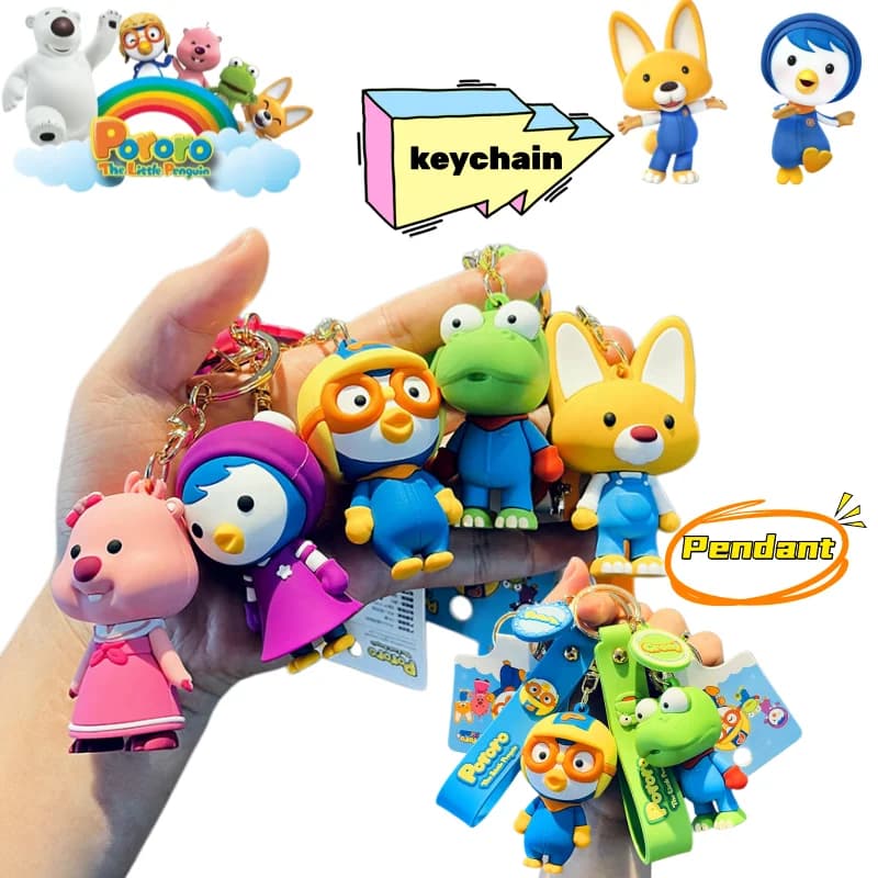 Keyring with Character Cute Pork Loopy Crong, Kawaii Creative Model, Decorative Pendant for Student Backpack, Gift