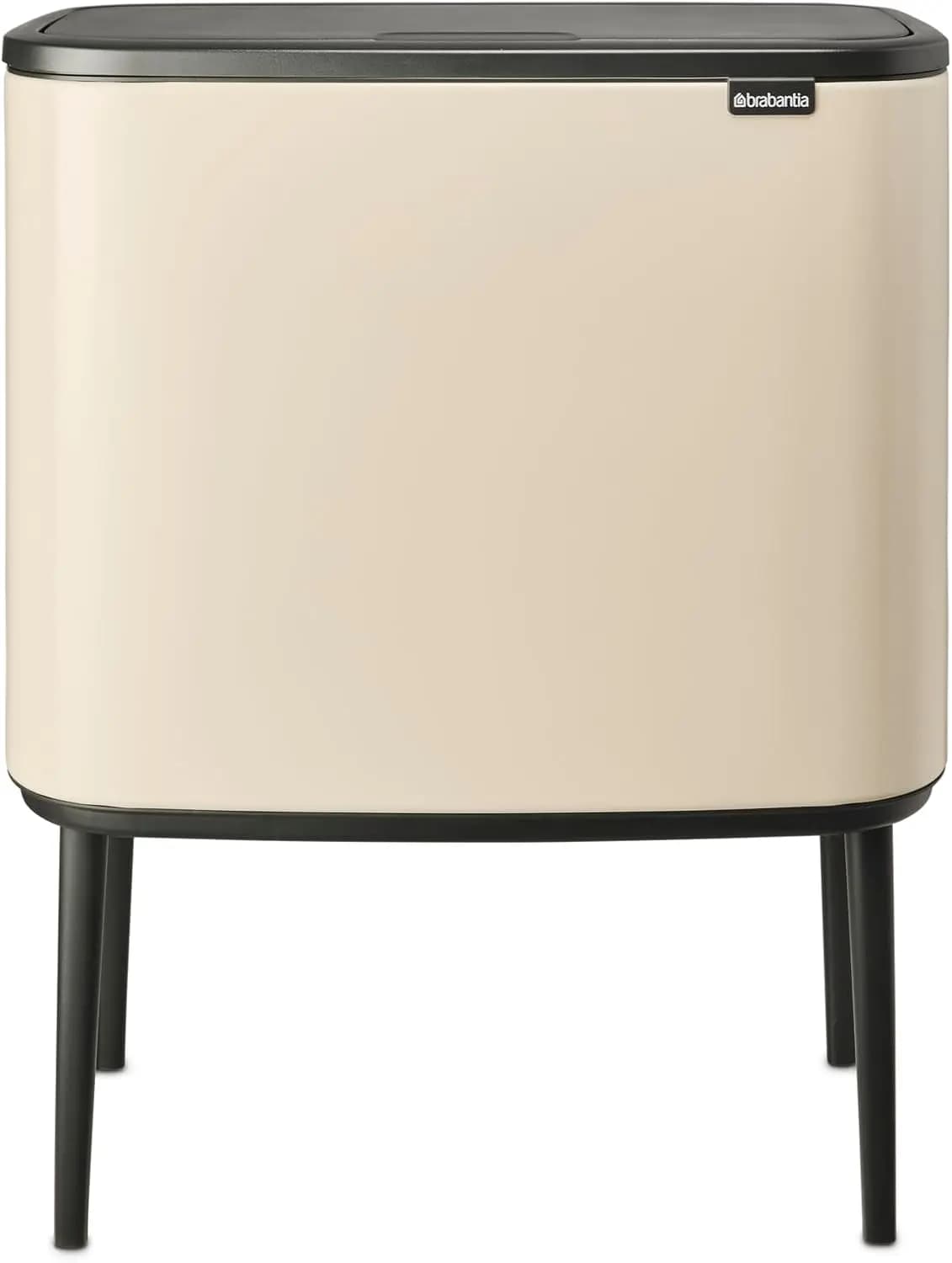 Cestino da cucina Bo Touch Top con tre scomparti e gambe rialzate | Beige Tenue | 3 secchi interni da 3 galloni (o 3 x 3 galloni) | Cestino per Rifiuti con Chiusura Ammortizzata