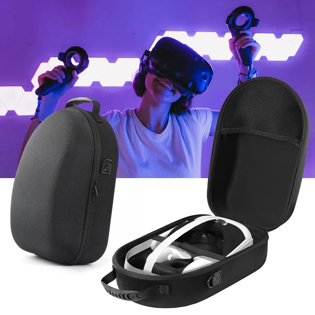 Borsa Protettiva Anti-Graffio con Coprilenti, Custodia Portatile con Fascette per Cavi e Tracolla per Visore VR Meta Quest 3 e Controller