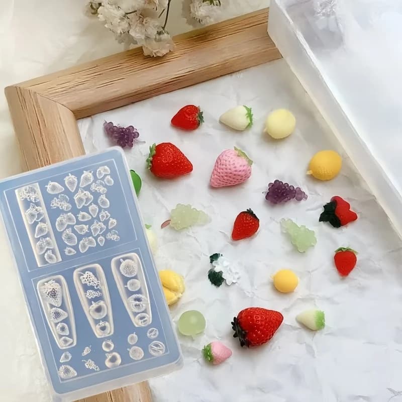 Stampo per Unghie a Forma di Fragola, Uva, Durian, Decorazioni 3D Carine per Nail Art, Stampo in Silicone Fai-da-Te
