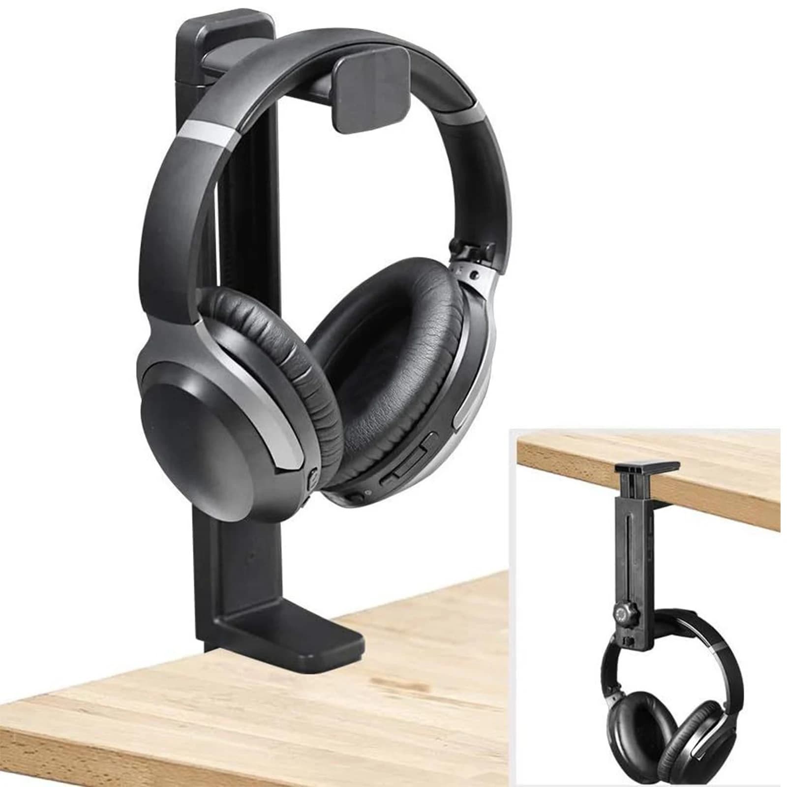 Headphone Stand & Hanger 2 in 1 Above & Under Desk Headset Hanger with Height Adjustable and Rotating Clamp with Cable Clip