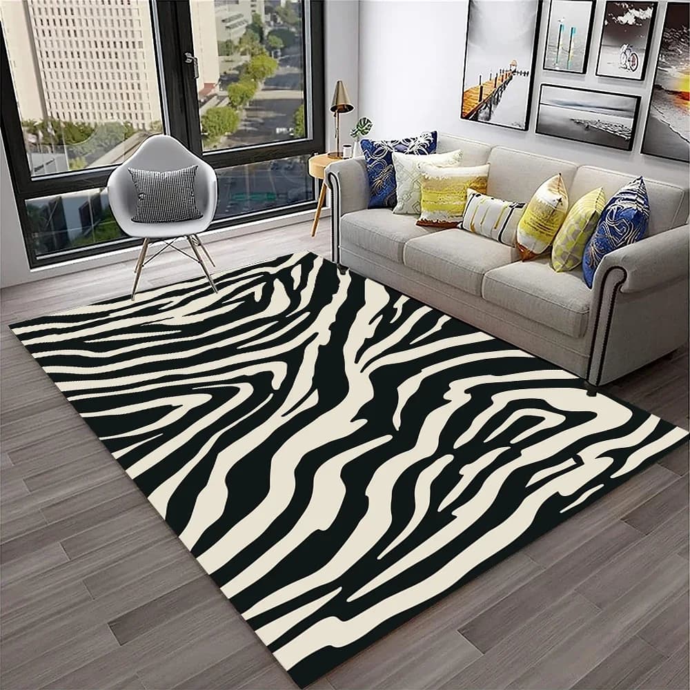 Tappeto in velluto di cristallo3D Tappeto colorato con motivo a strisce zebrate per la casa, soggiorno, camera da letto, divano, zerbino, area di gioco per bambini R