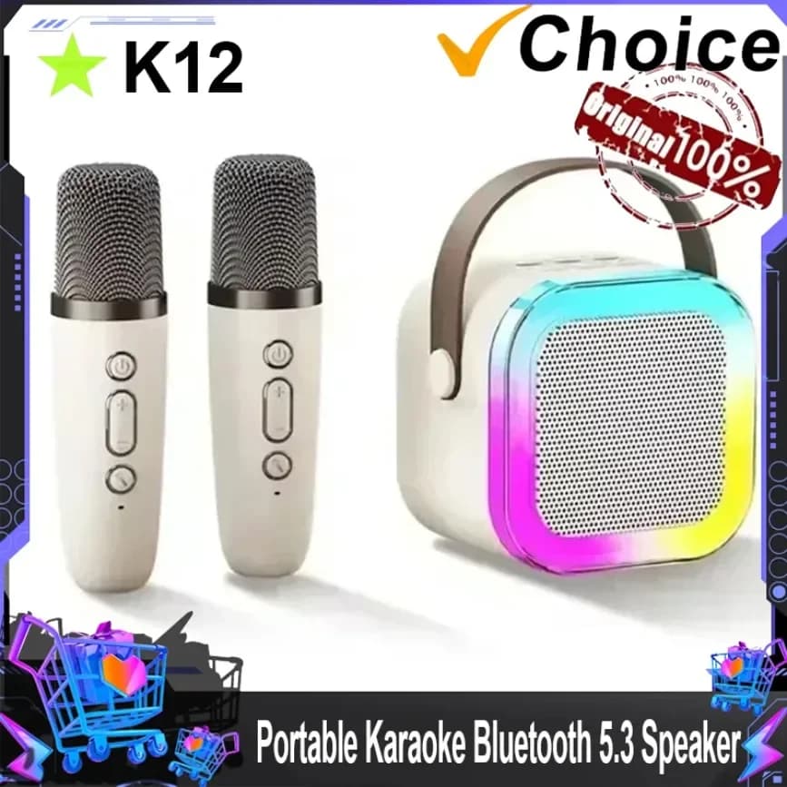 Macchina per karaoke portatile K12 con luci RGB wireless, set di altoparlanti regalo con 2 microfoni wireless, karaoke domestico per feste di compleanno