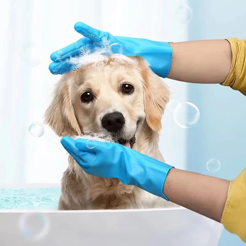 Pet Grooming Gloves for Dogs And Cats Silicone MagicSponge Shampoo Scrubber Hair Removal Bathing Glove for Animal Care
