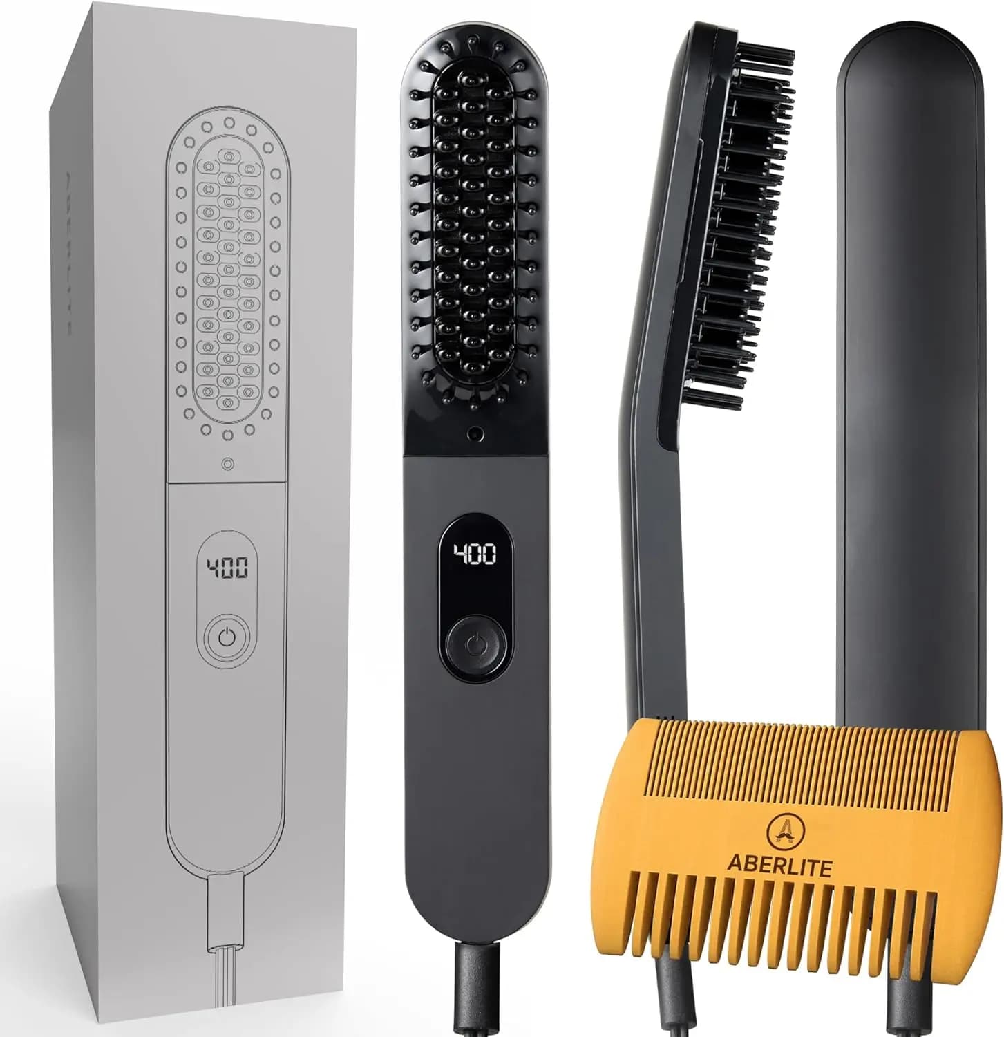 Spazzola Raddrizzante Sottile per Barba e Capelli - Denti Anti-Scottatura - Condizionamento Ionico - Spazzola Riscaldata per Tutti i Tipi di Barba
