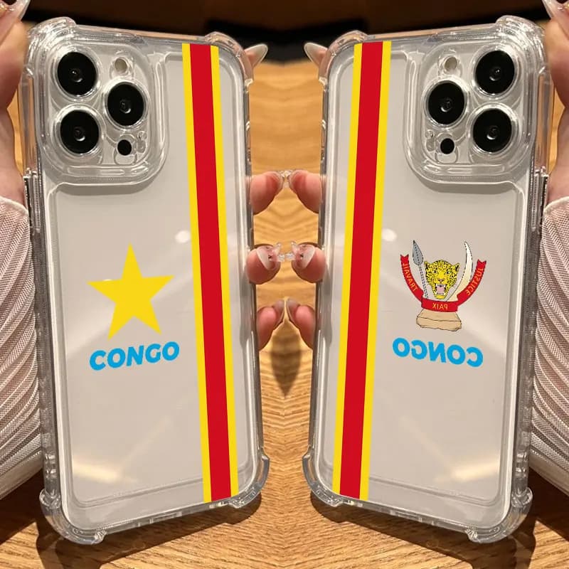 La bandiera del Congo LOGO Cassa del telefono Trasparente per iPhone 17 16 14 15 11 12 13 Pro Max Fundas 16E 15 16 Plus 17 Air Custodia morbida antiurto