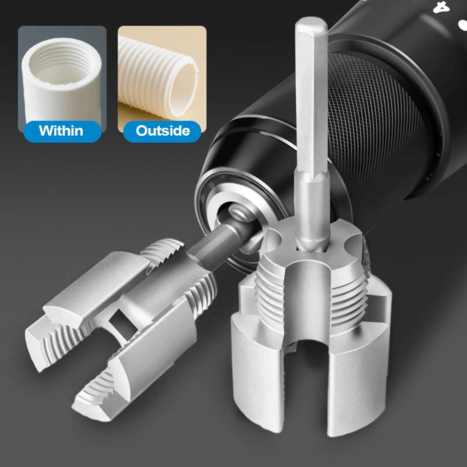 Utensile per Filettatura Tubi con Attacco Esagonale, Fresa per Filettature Esterne e Interne 1/2 e 3/4 per Tubi dell'Acqua PPR PVC, Riparazione Tubi Domestici