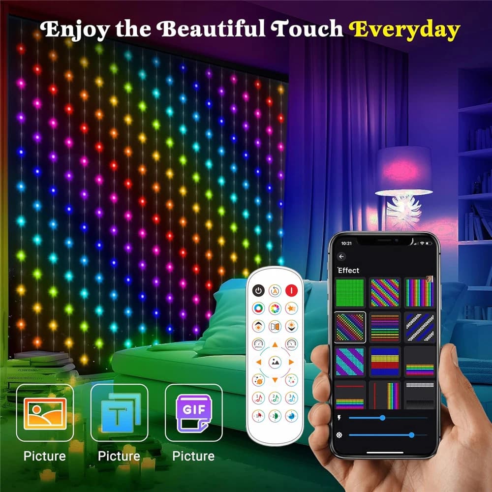 1/2PCS 400LED Luci per tende LED Smart String Light App Controllo Sincronizzazione musicale Modello fai da te Impermeabile per interni Decorazioni per feste all'aperto