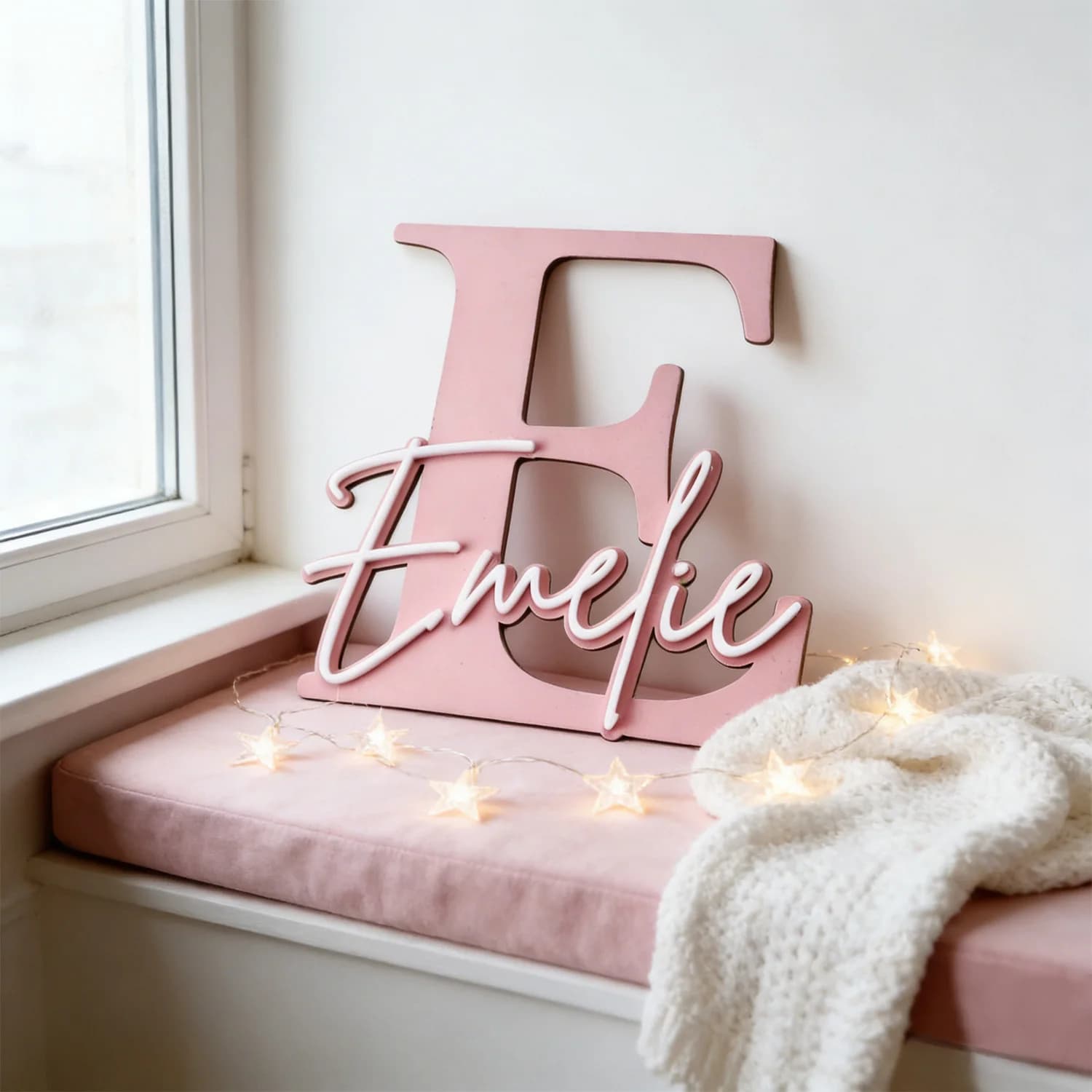 1pc Double-layer Wooden Name Decoration Plaque, Customizable Content, Home Decoration, Children's Room Decoration, Holiday Gifts