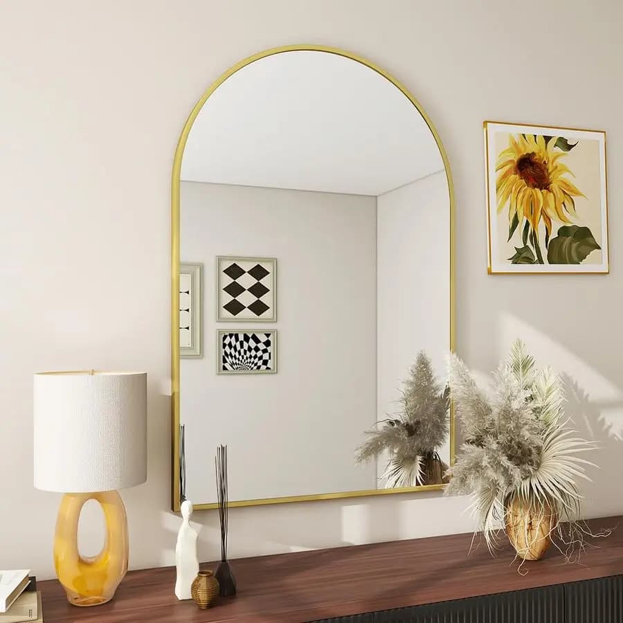 Specchio da bagno ad arco 20x30, specchio da parete con struttura in metallo per camera da letto, ingresso, soggiorno, oro