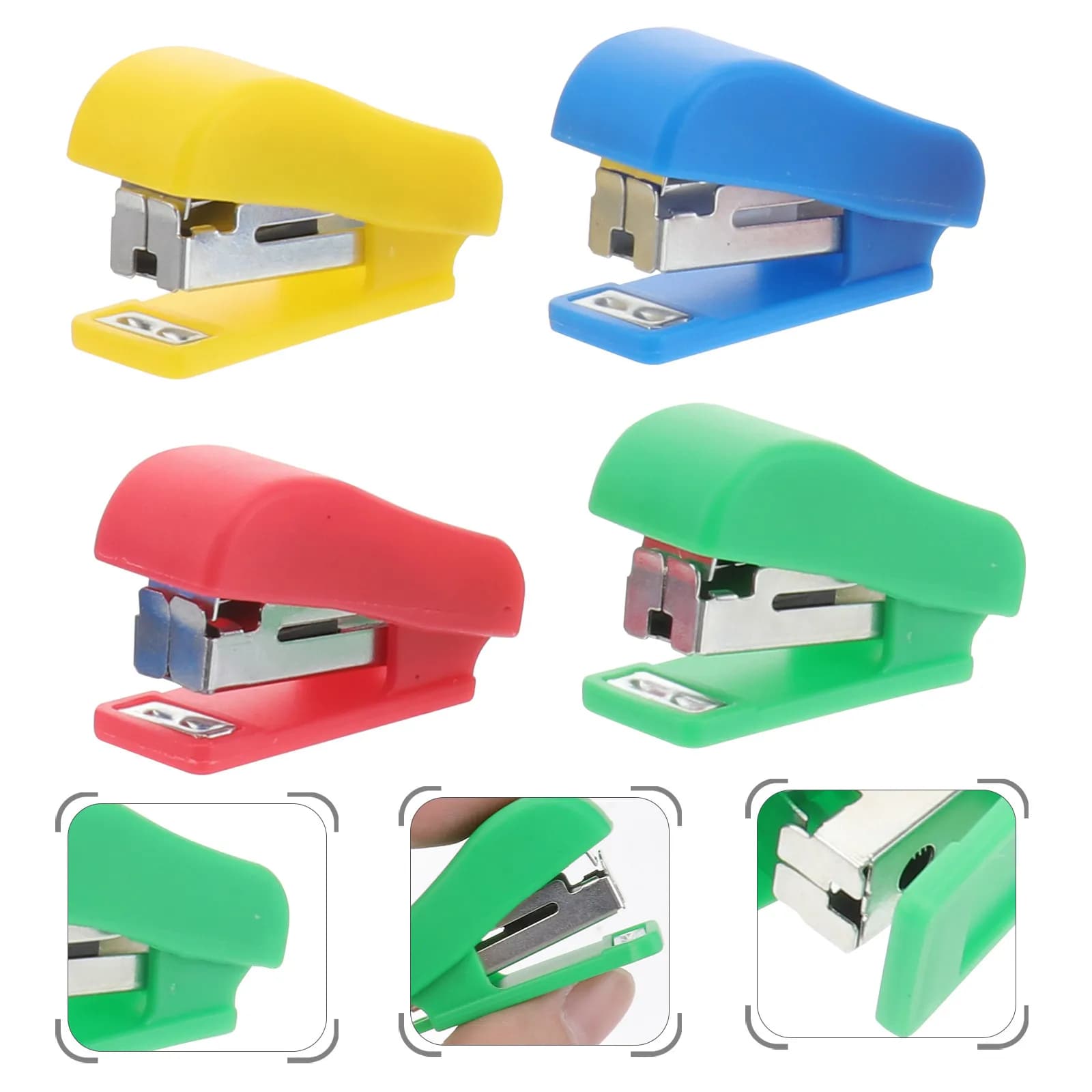 Mini cucitrice da tavolo a forma di cartone animato, 4 pezzi, portatile, per ufficio, casa, scuola, cucitrice portatile, design compatto e leggero