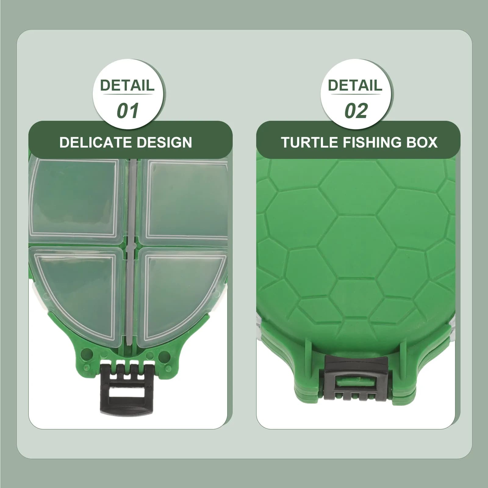 Scatola da Pesca Impermeabile Verde in ABS con Guscio Rigido e Guarnizione in Silicone, Coperchio Interno Trasparente per Conservare Ami, Esche e Piccoli Attrezzi da Pesca all'Aperto