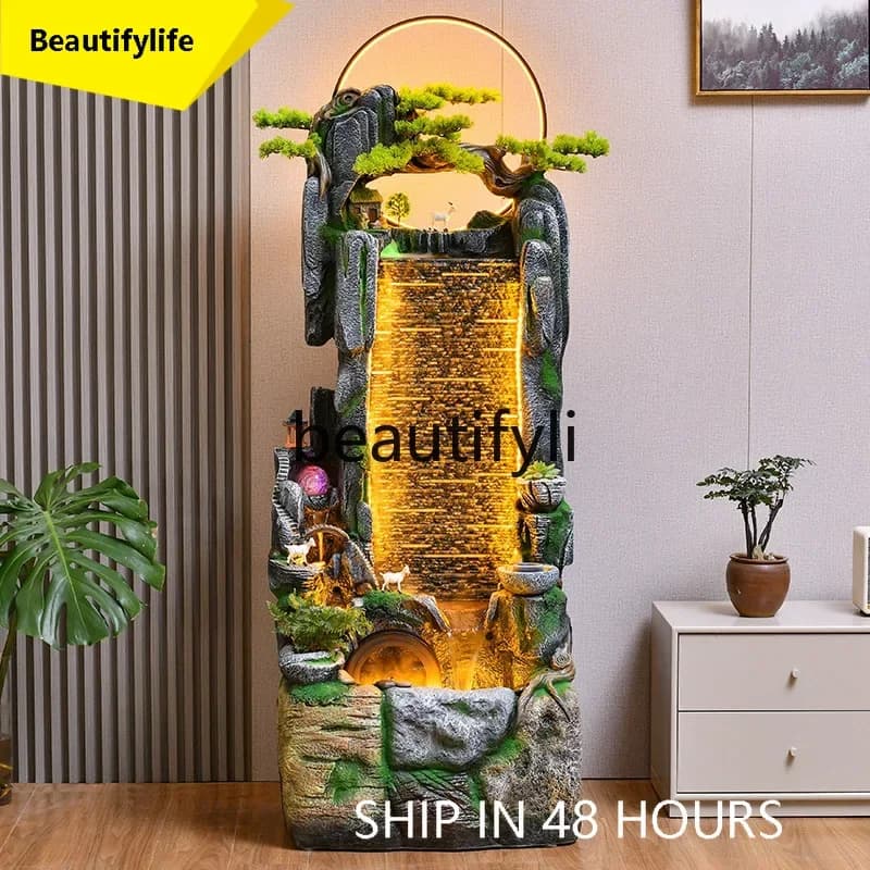 smt1 New Chinese rockery flowing water ornament fountain landscape living room office floor outdoor courtyard water curtain wall