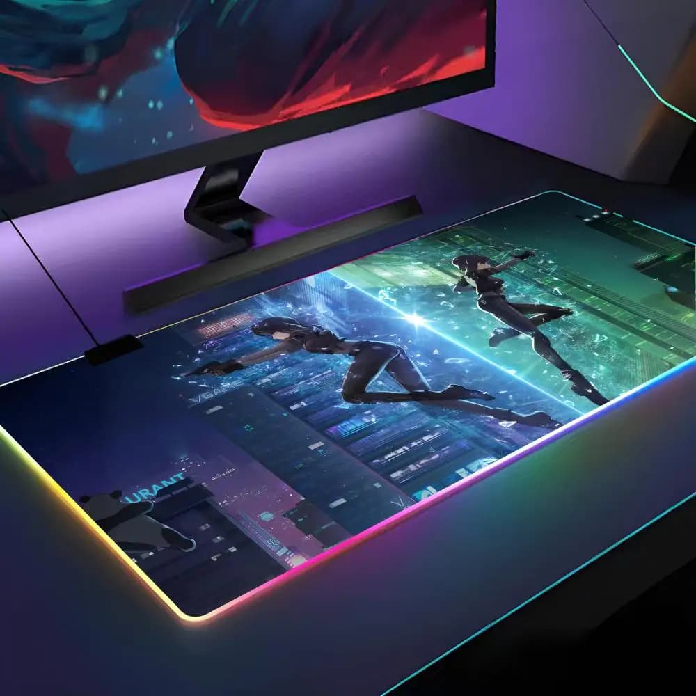Tappetino per mouse G-Ghost I-In The Shell Movie, tappetino per mouse retroilluminato RGB, tappetino per mouse per laptop, accessori da gioco per computer da tavolo