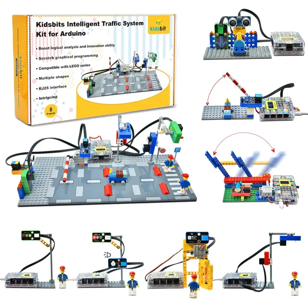 Smart Traffic System Kit Keyestudio UNOR3 – STEM Kit compatible with Arduino Legoeds with scratch-resistant graphic programming