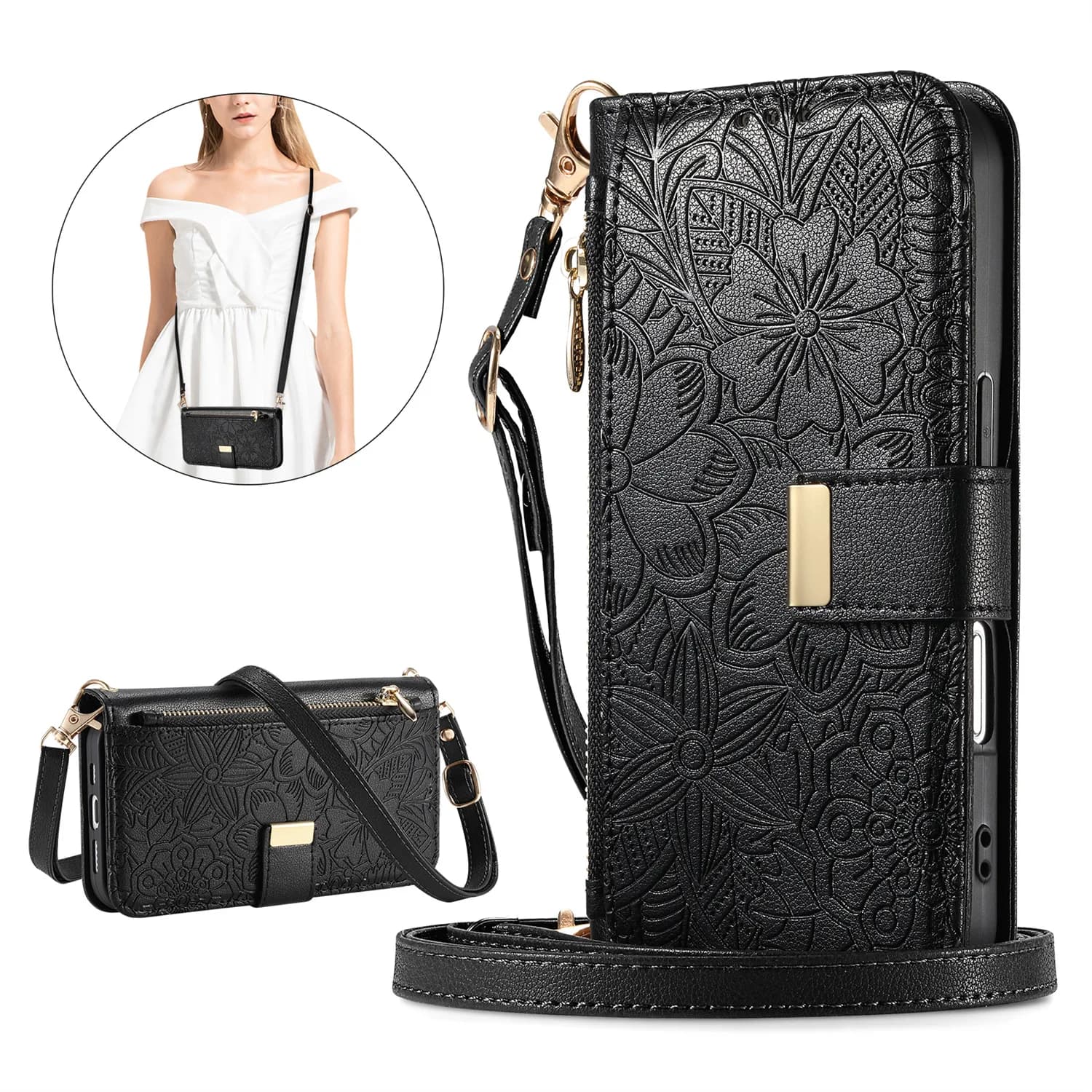 Crossbody Zipper Wallet Case for Honor X9C X9B X60 X50 Leather Lanyard Multi 6 Cards Wristlet Flip Cover For Honor 400 Pro 5G