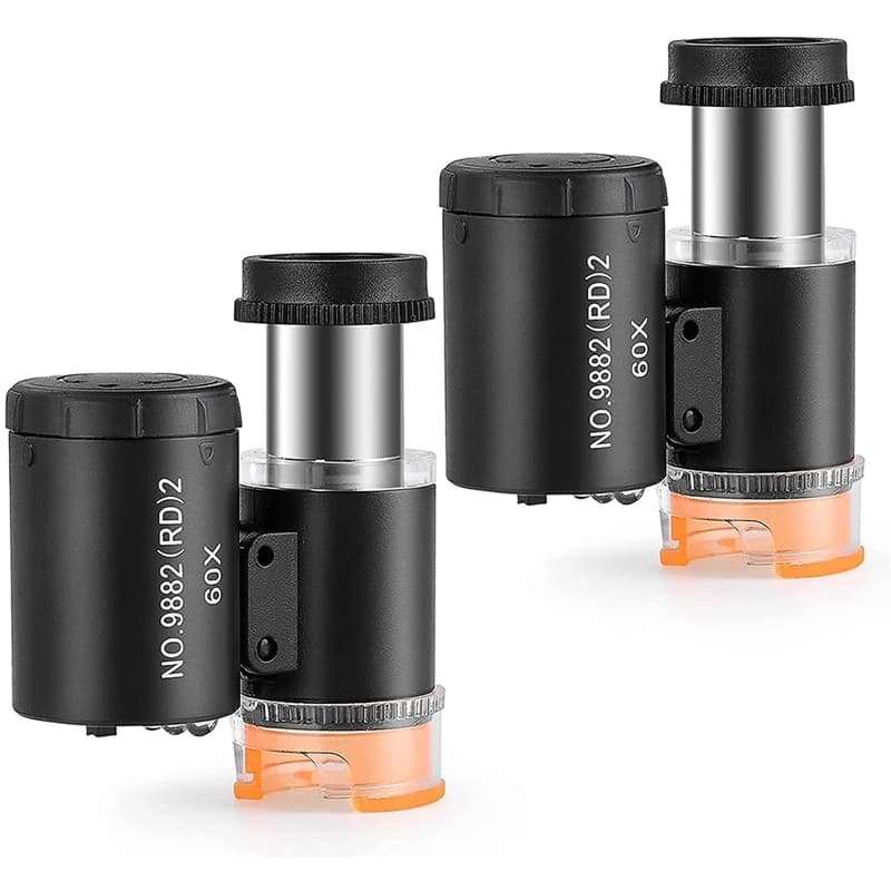 Mini microscopio tascabile 60X da 2 pezzi con 3 luci, lente d'ingrandimento portatile per gioiellieri per gioielli artigianali