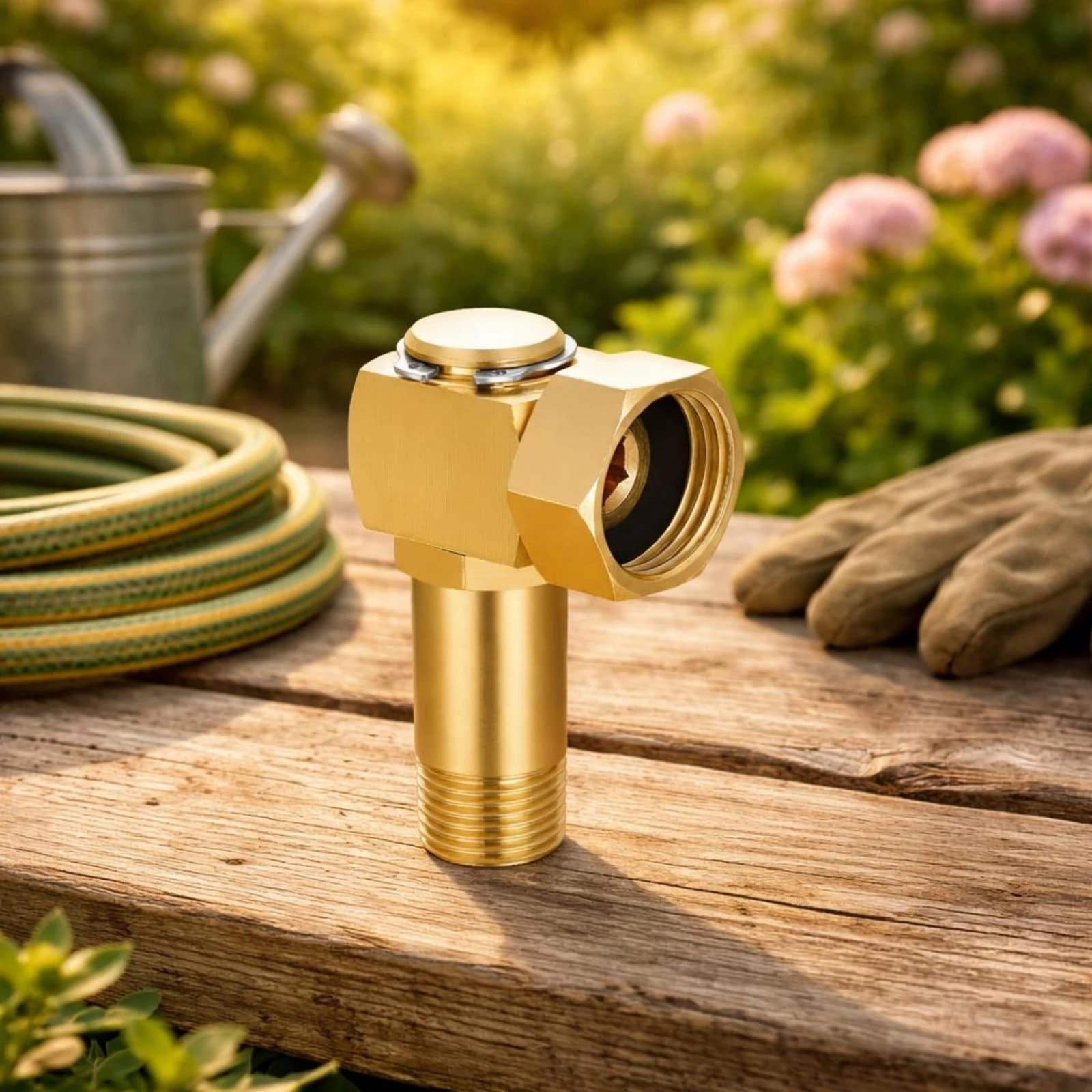 Adattatore filettato girevole a gomito da 1/2 NPT a 3/4 GHT, connettore per tubo in ottone, finitura lucida color oro, componente hardware