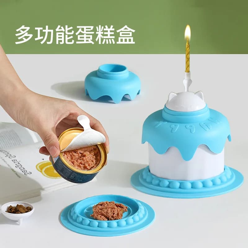 2025 Regalo di compleanno per ciotola per gatti con candela multifunzionale con cucchiaio, coperchio per lattine e tappetino per cibo lento Ciotola per torta di compleanno per animali domestici