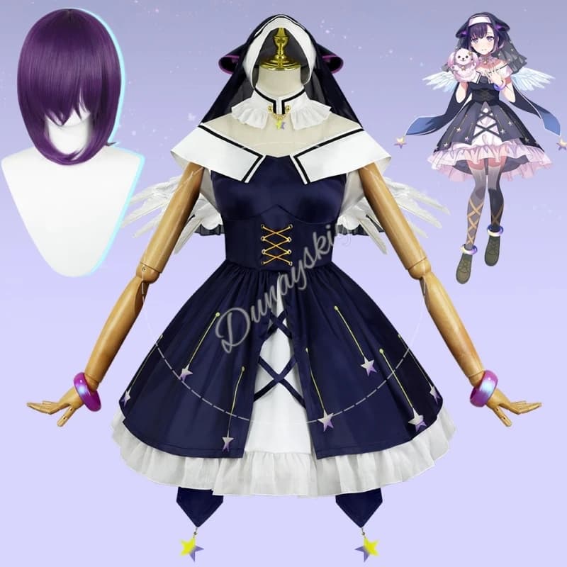 BanG Dream! Costume da Cosplay Todorouko Nun Priestess, Abito, Cappello, Ali, Accessori, Collant, per Halloween, Carnevale, Spettacoli Teatrali