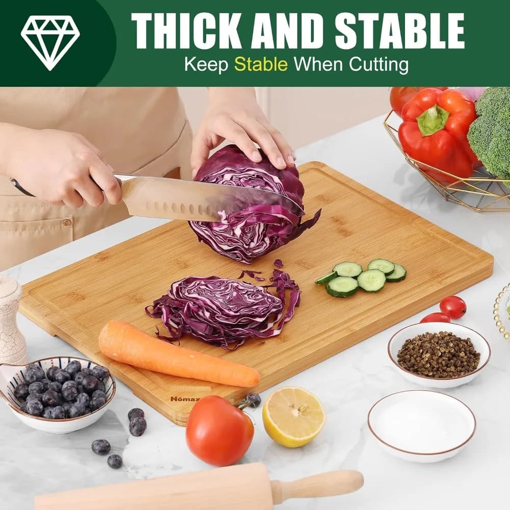 Extra Large Organic Bamboo Cutting Board for Kitchen 17.5x12 Wooden XL Board with Juice Groove and Handles Charcuterie Butcher Block Serving and Chopping Board Pre Oiled