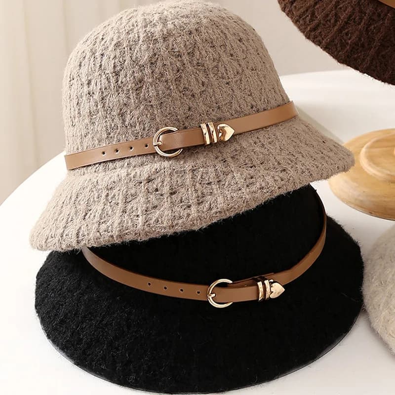 Cappello da pescatore invernale antivento da donna con cintura lavorata a maglia caldo casual Nuovo